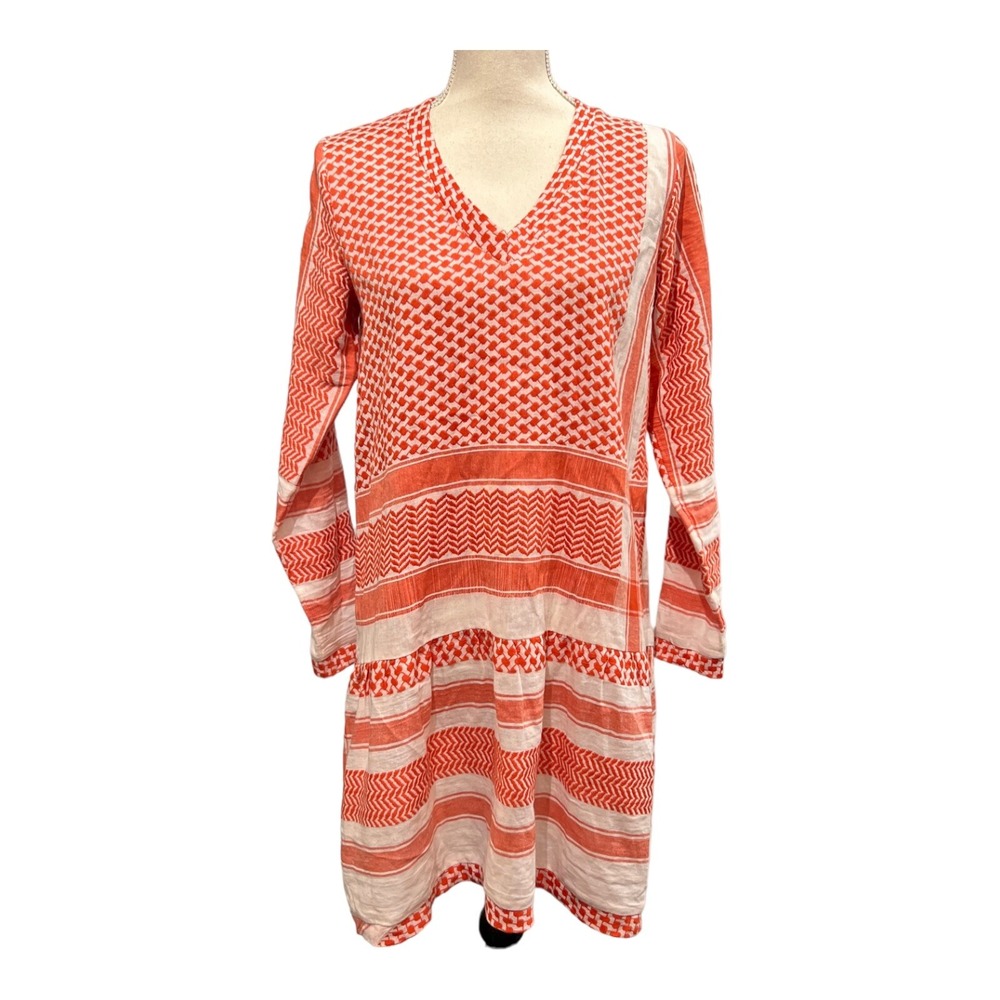 Cecilie Copenhagen Dress Womens XS Orange Mixed Geometric Lagen Beach‎ Coastal